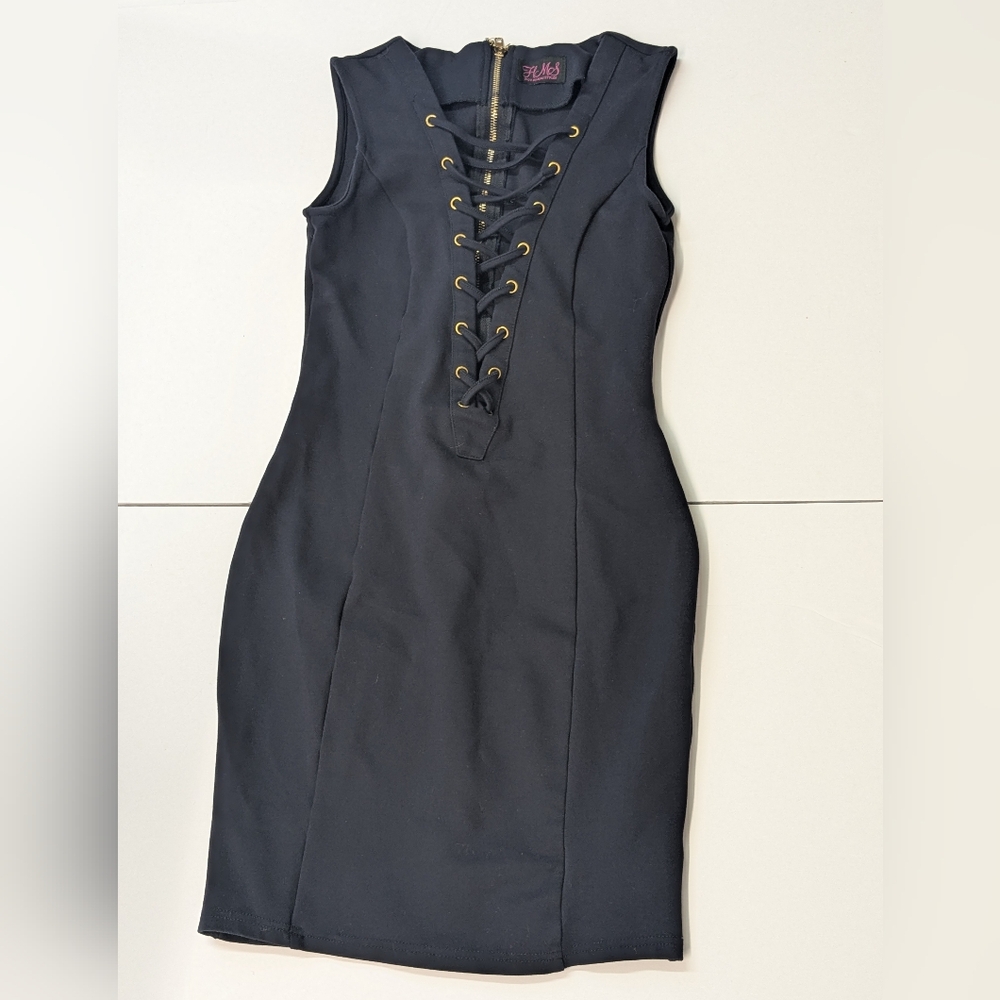 Hot Miami Styles lattice lace front black dress. Small